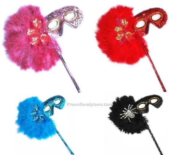 High quality with handle sequin feather party mask