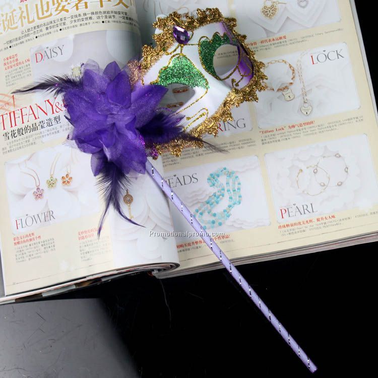 High quality with handle sequin feather party mask