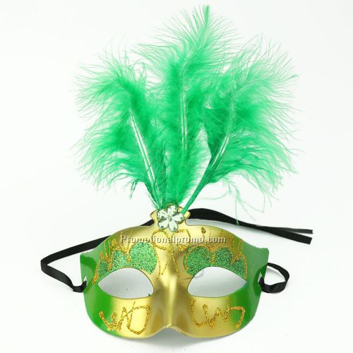 Plastic Green feather Holloween mask for party