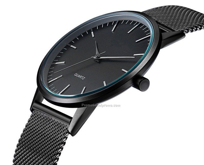 Waterproof Black Stainless Steel Ultra-thin Men Watch, Quartz Wrist Watch