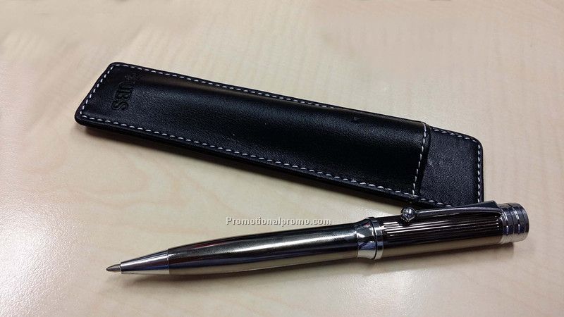 Metal pen with leather bag