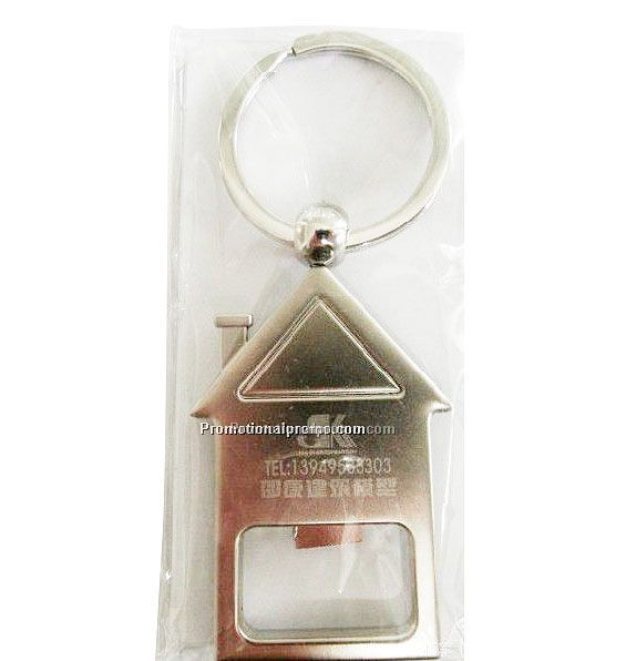 Promotional Metal House Bottle Opener with Keychain