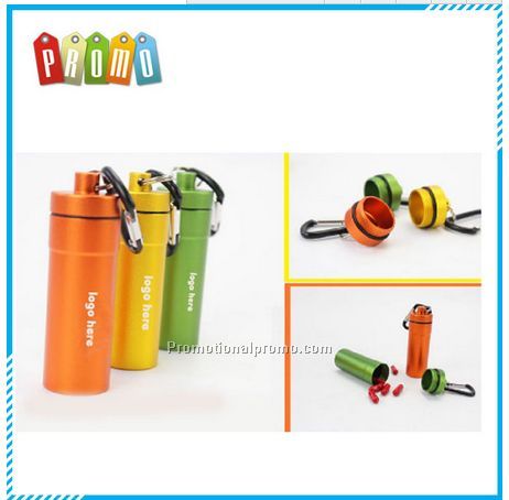 Wholesale Mini Aluminum Alloy Pill Box Keychain with carabiner