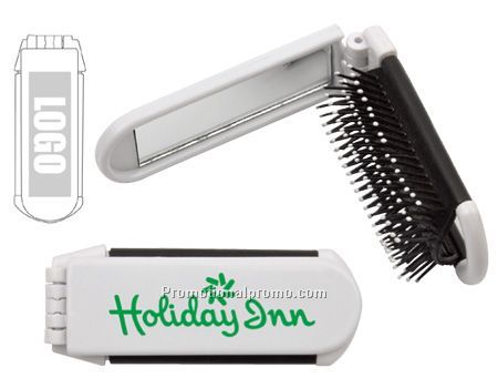 Folding Hairbrush with Mirror