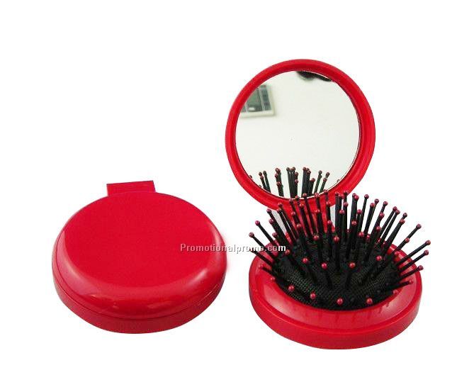 Foldable hair brush with mirror