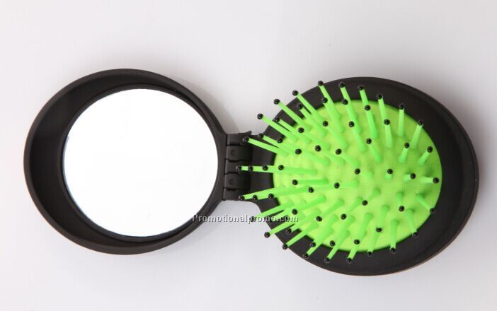 Oval shape hair brush with mirror