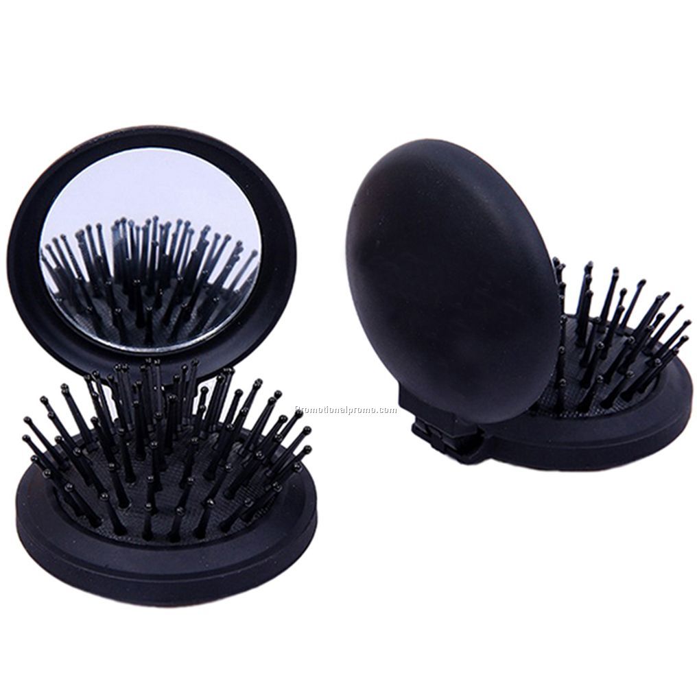 Pocket folded hair brush with mirror