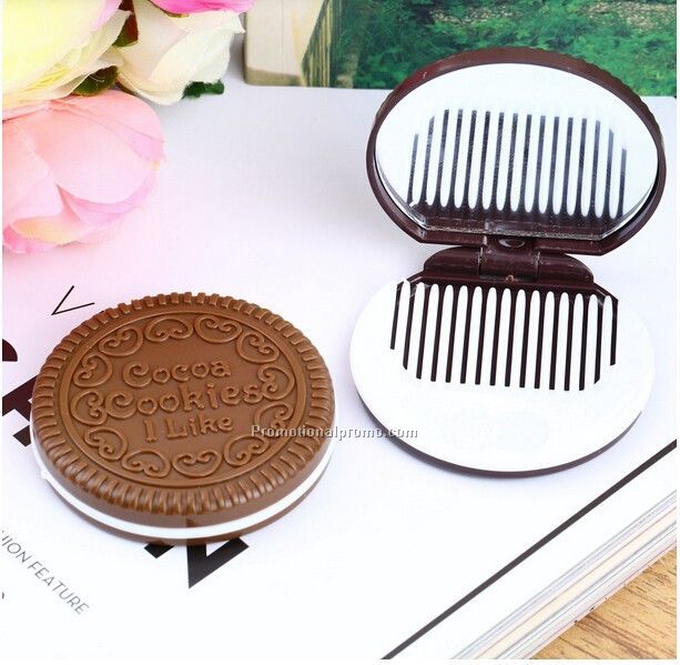 Portable Cute Chocolate Cookie Shape Cosmetic Mirror Make Up Mirror