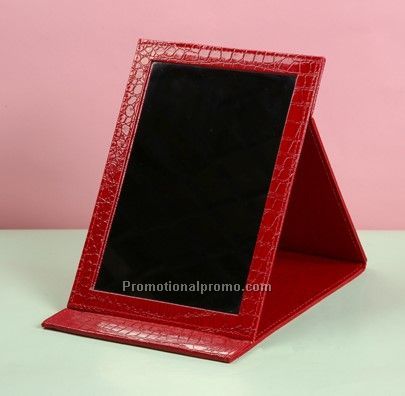 Wholesale women's portable beauty PU leather makeup cosmetic compact folding table mirror