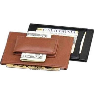 PU Leather money clip and credit card holder with window