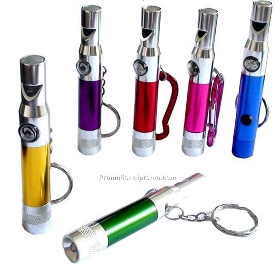 LED flashlight whistle with compass and carabiner keyring