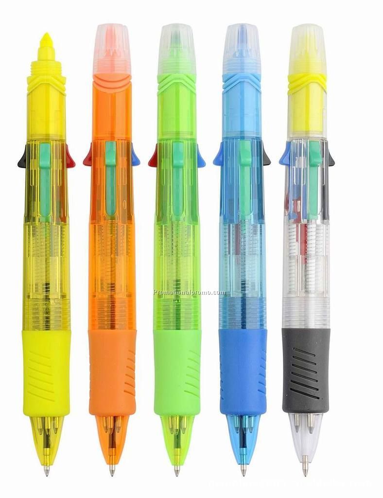 4 color ball pen with highlighter