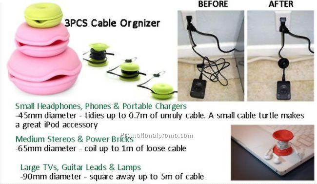 3 pcs pvc cable organizer