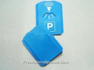 Plastic parking disc with ice scraper