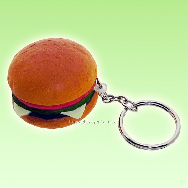 HAMBURGER STRESS BALL KEY CHAIN, STRESS HAMBURGER KEYCHAIN