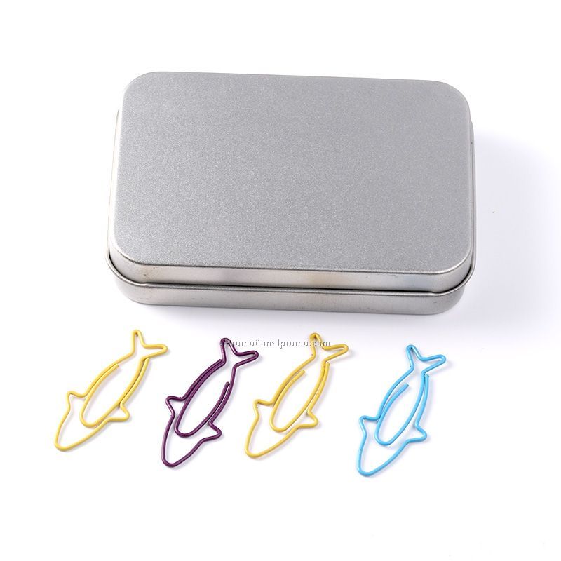 Fish shaped Paper clip with rectangular tin box