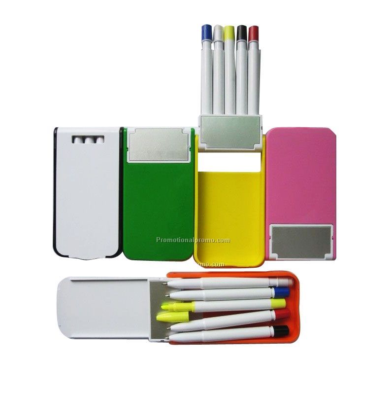 ballpoint pens, highlighter and mechanical pencil set