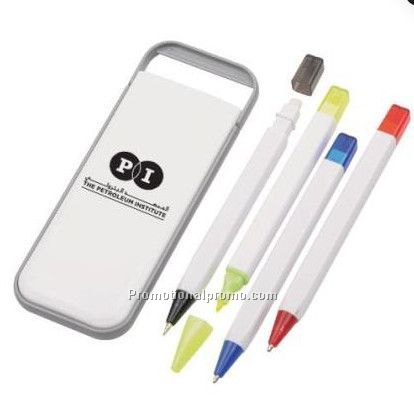 4 in 1 highlighter set with ballpoint,auto pencil and 2pcs highlighter