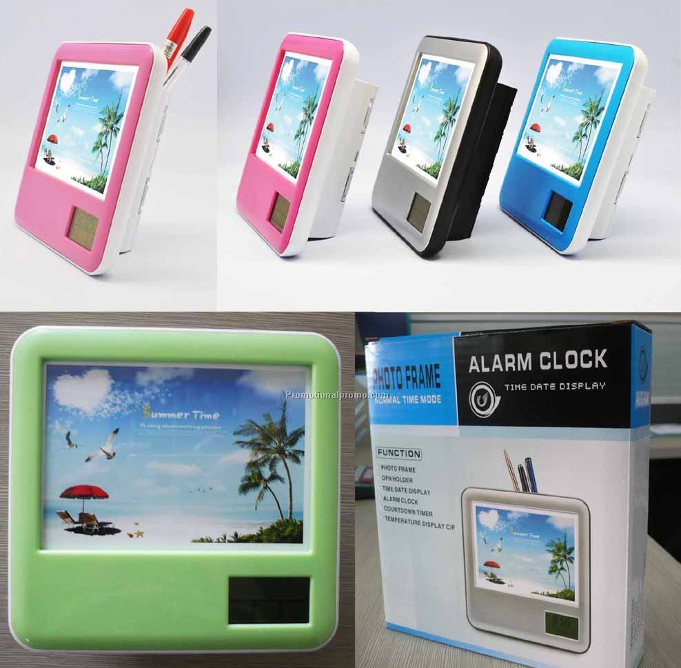 Pen Holder w Photo Frame & clock