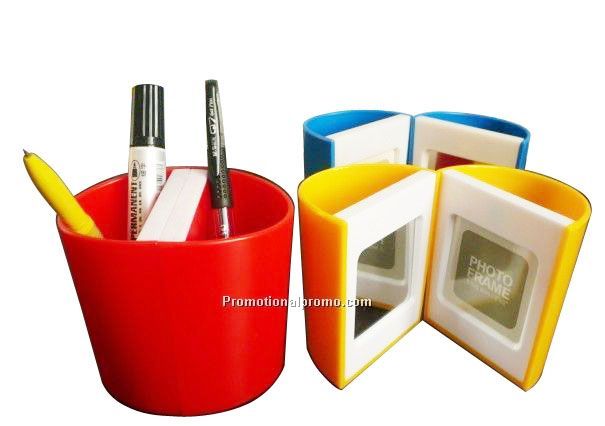 Pen holder with photo frame and glass frame