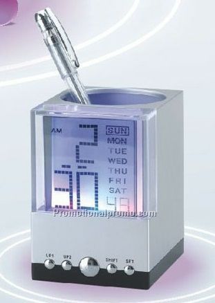promotional plastic pen holder with calendar