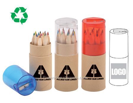 Recycled Crayon Set with 12pcs wooden colorful crayons