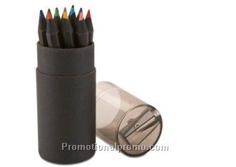 12pcs black wooden color box with pencile sharpener