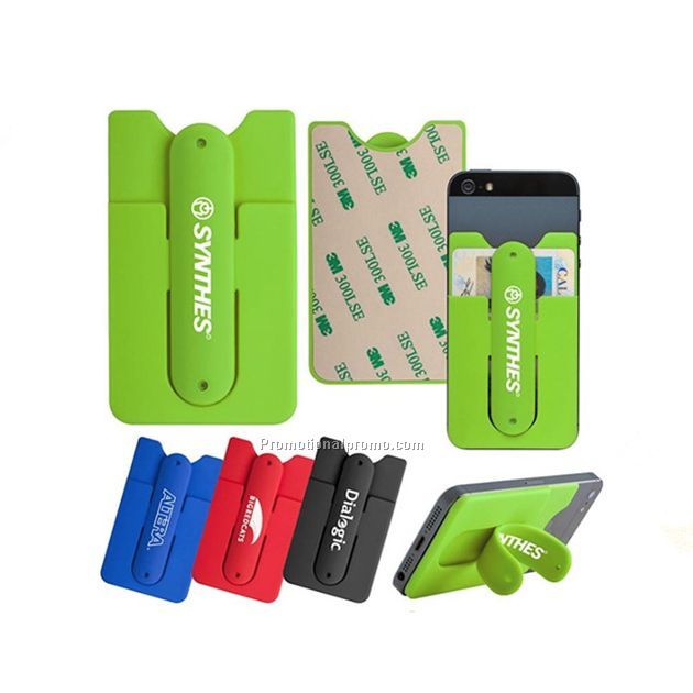 Debossed Printed Silicone Cell Phone Wallet with Kickstand