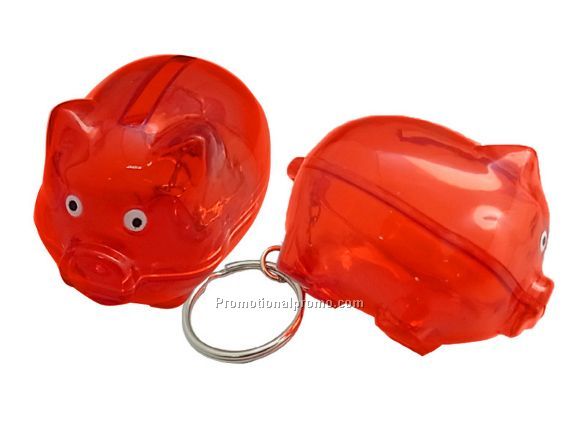 Mini red plastic piggy bank keychain