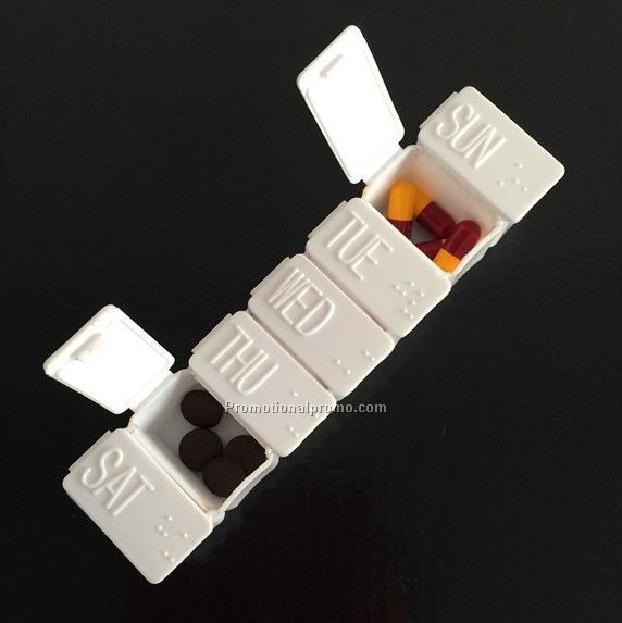 Mini portable pill box, 7 day pill organizer