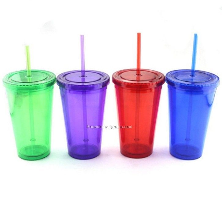 Plastic cup with straw