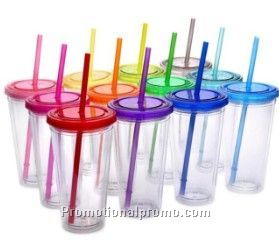 16oz  Cup Custom Printing Custom Color Water Cup Double-layer Plastic Straw Cup with Lid
