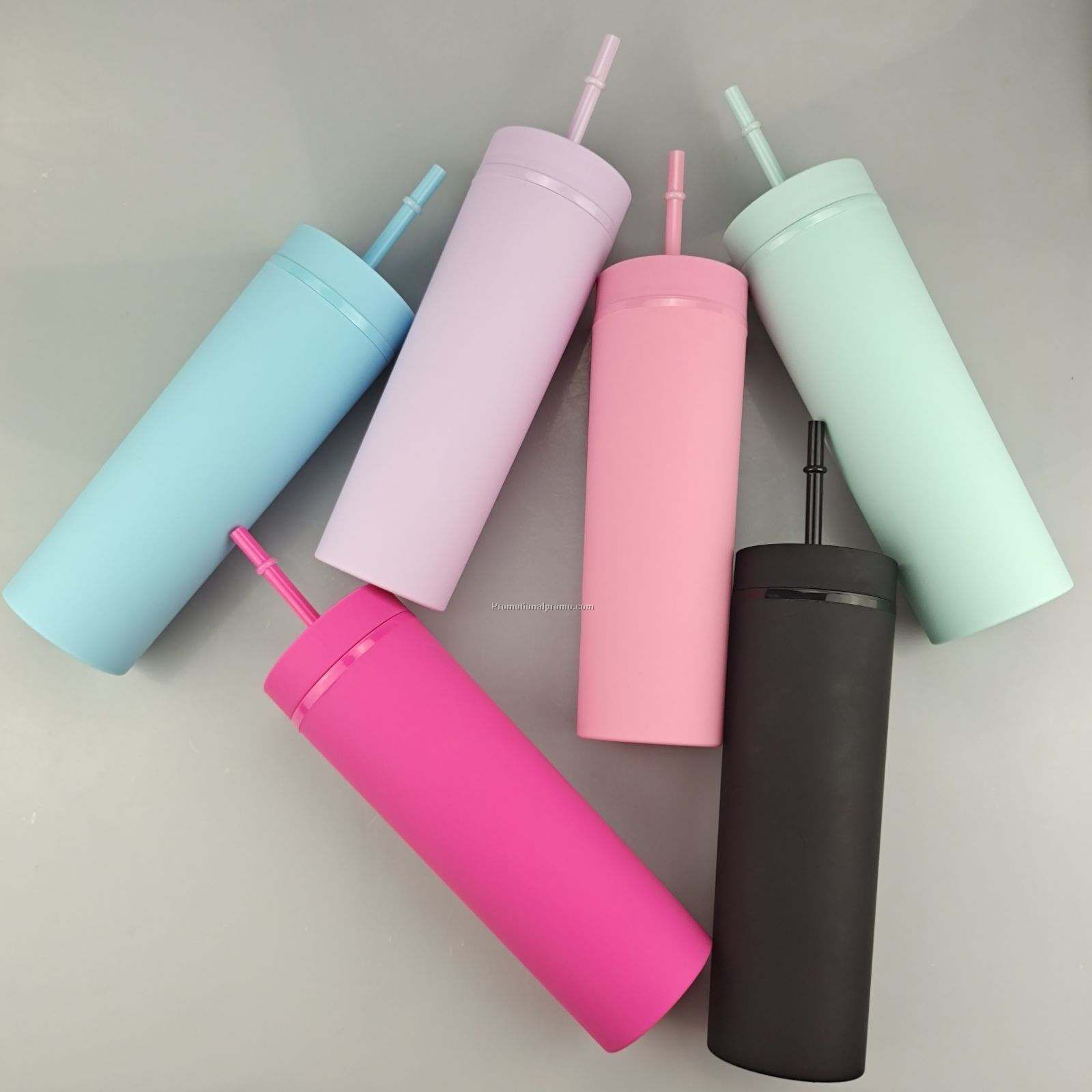 16oz /20oz Skinny Matte Acrylic Tumbler Double Wall Reusable Coloured Straight Skinny Cup With Straw
