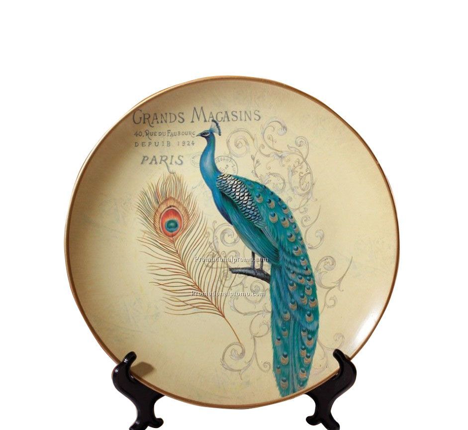 Blue peacock feathers decorative plate