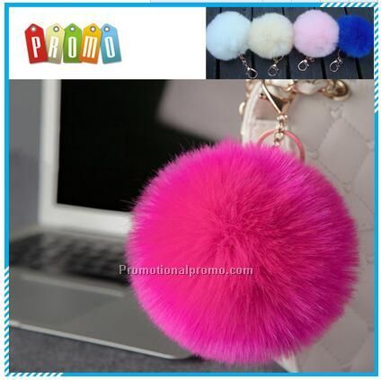 handmade 8-10cm rabbit fur ball plush keyring, plush keychain