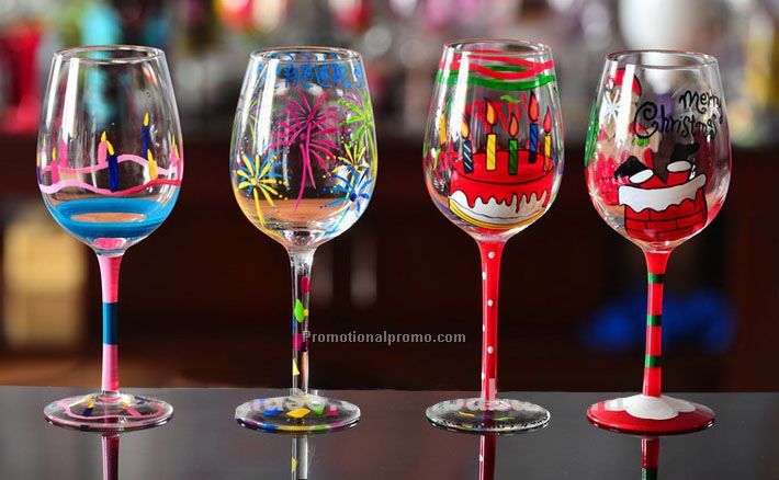 Christmas decorative handpainting with pattern wine glass cup