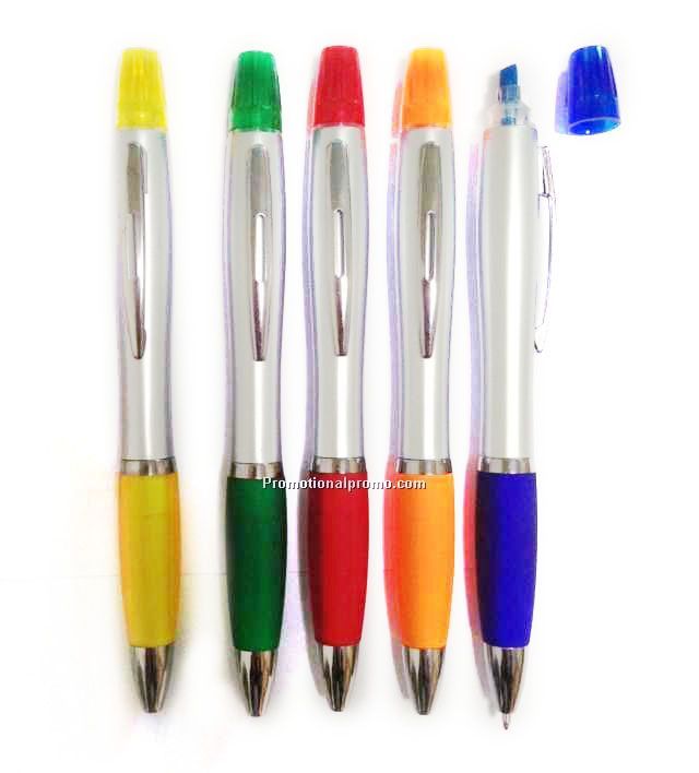 Promotional Custom Made 2 In 1 Ballpoint Pen With Highlighter Combo