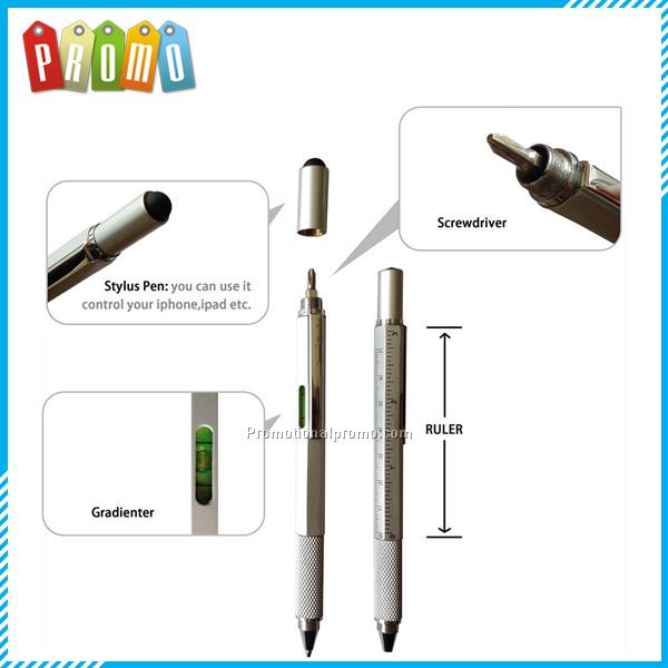 5 in 1 Multifunctional pen with stylus, level, ruler and screwdriver