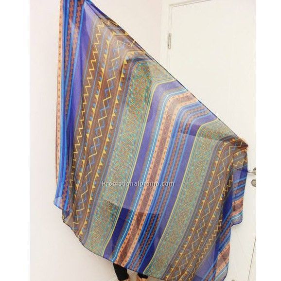 OEM voile scarf, self fringe block printed voile scarf