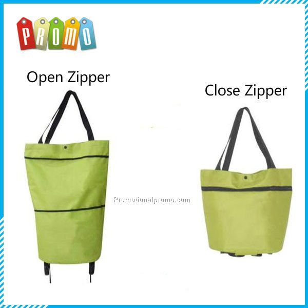 Dual purpose foldable wheel shopping trolley bag