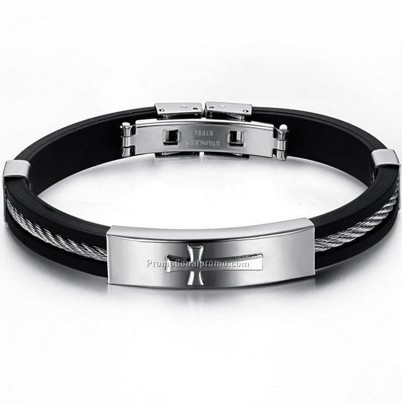 Hot selling fashion stainless stell silicon bracelet