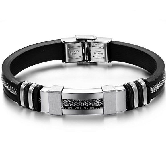 Hot selling fashion stainless stell silicon bracelet