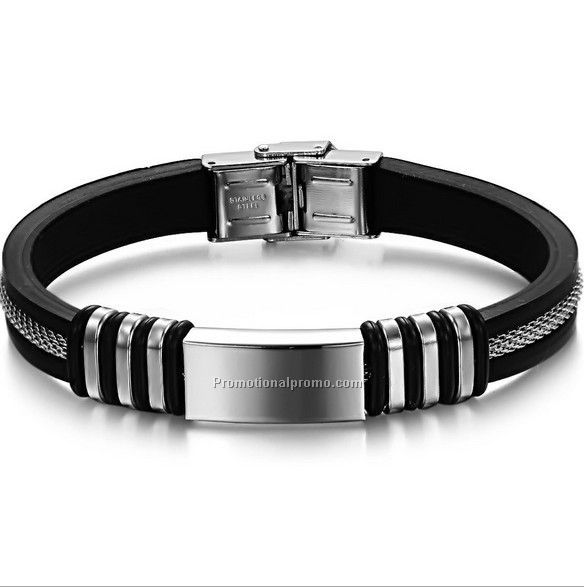 Hot selling fashion stainless stell silicon bracelet