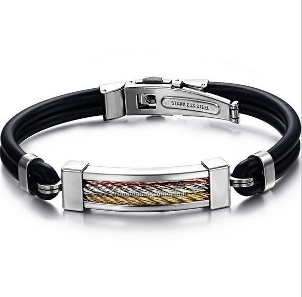 Hot selling fashion stainless stell silicon bracelet