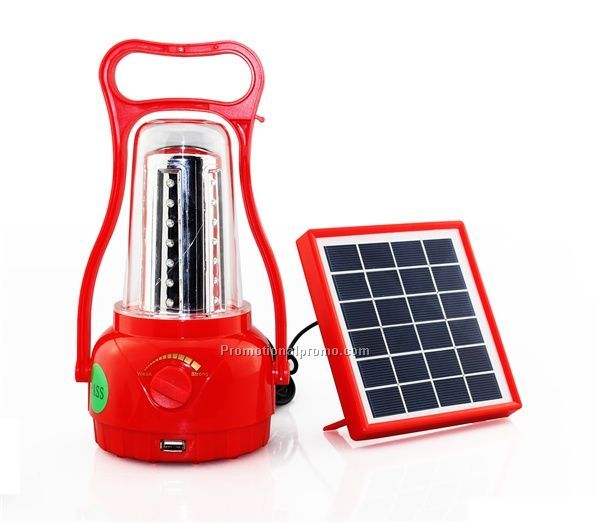 Solar camping lantern with DC power input