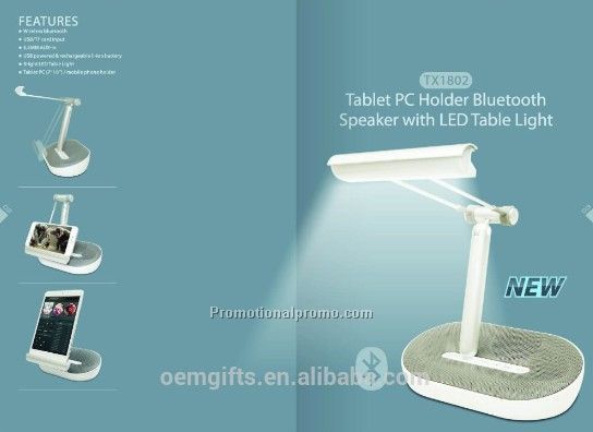 Multifunction Tablet PC Holder Bluetooth Speaker With LED Table Light Lamp