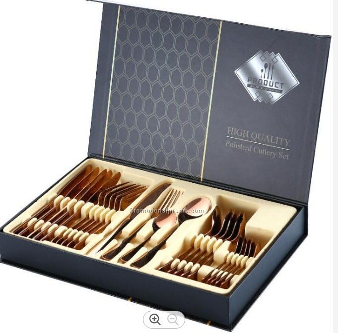 24 pcs Western Style Tableware Water Cube Design Reusable Stainless Steel Cutlery Set