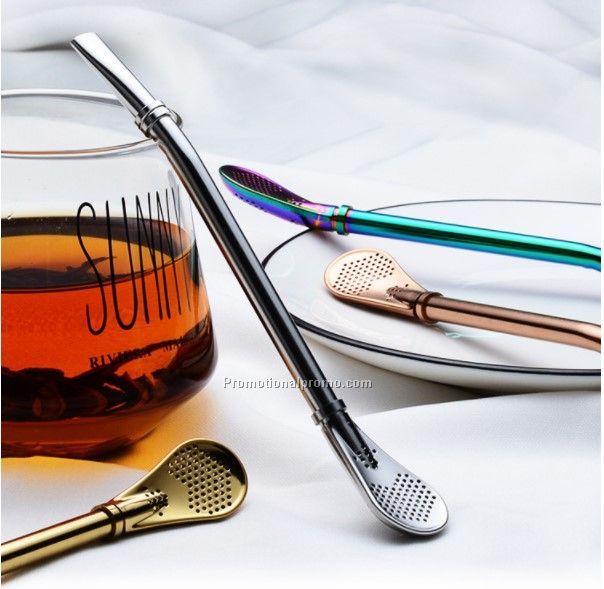 304 stainless steel metal filter straw spoon set yerba tea mate bombilla with Custom logo