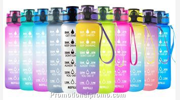 1 Liter Gradient Plastic Bottles Best Gym Sports Water Bottles With Time Marking And Strainer