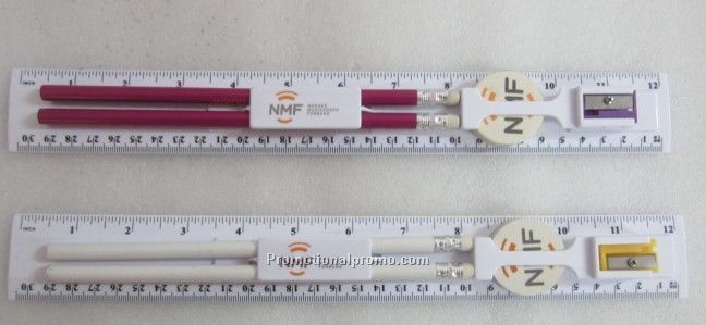 Stationery set with 2 peciles, ruler, earaser and pencile sharpener